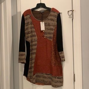 Zashi black, rust and tan dress